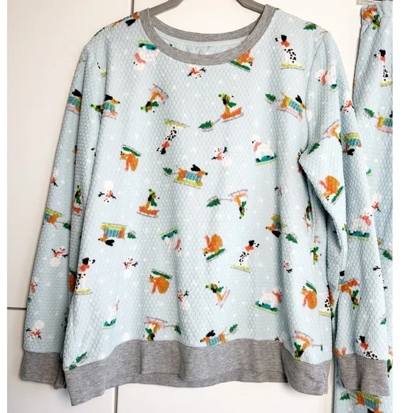 Cuddl Duds Sledding Dog Pajamas Mint Green Honeycomb pattern Size Medium - Picture 5 of 9